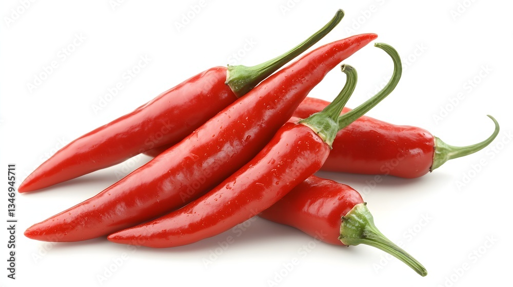 Fresh Red Chili Peppers Stacked Together on a White Background for Culinary Use and Cooking Fresh Red Chili Peppers Stacked Together on a White Background for Culinary Use and Cooking