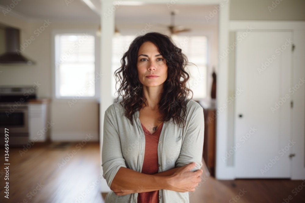 Portrait of middle age Hispanic woman in empty home after moving in Portrait of middle age Hispanic woman in empty home after moving in