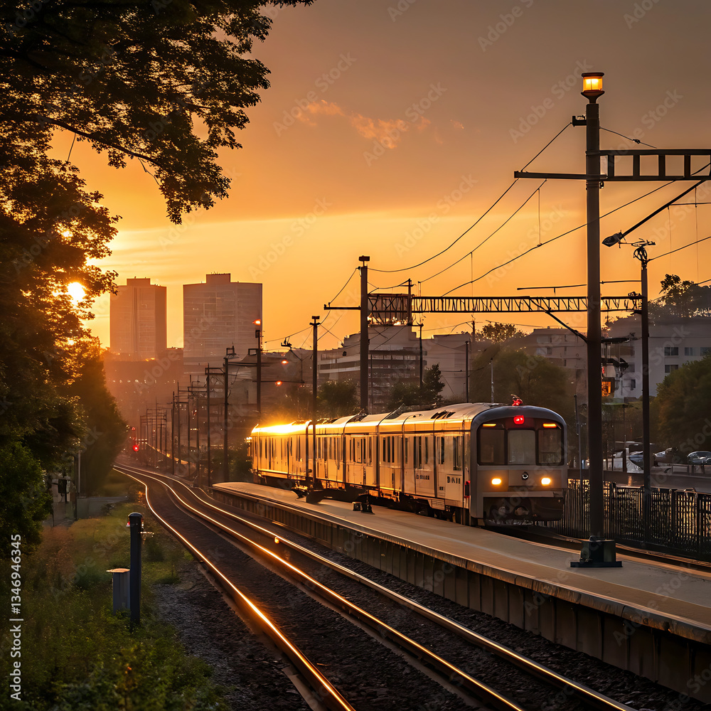 Fototapeta premium train at sunset