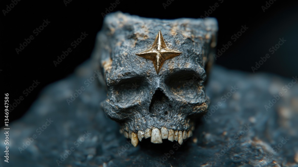 Naklejka premium Detailed Skull, Gold Accent