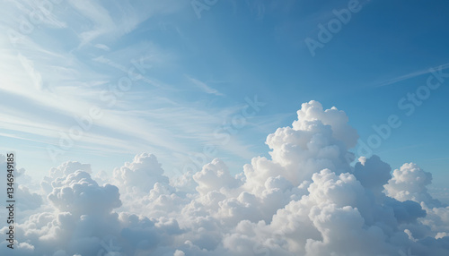 Wallpaper Mural Fluffy clouds in bright blue sky create serene and peaceful atmosphere, perfect for relaxation and daydreaming Torontodigital.ca