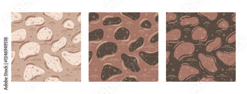 Celestial background with stars and magic design elements. Contemporary seamless pattern set. Trendy mocha mousse palette. Vector illustration. Modern Art design. For paper, cover, fabric, interior