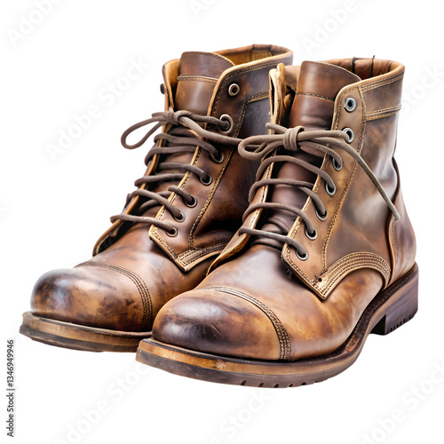 Brown Leather Boots: Fashionable Footwear on transparent background photo
