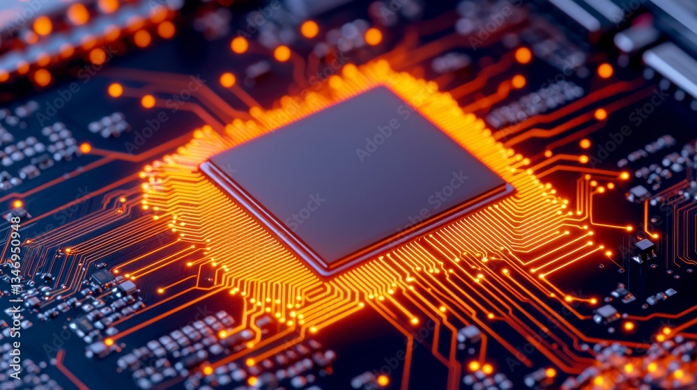 High-speed quantum AI processor unit on a modern PCB motherboard featuring illuminated pathways representing cutting-edge artificial intelligence computing capabilities , Minimalism Clean and clear High-speed quantum AI processor unit on a modern PCB motherboard featuring illuminated pathways representing cutting-edge artificial intelligence computing capabilities , Minimalism Clean and clear