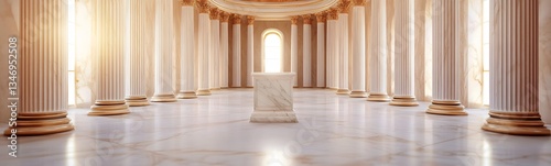 Obraz na płótnie An ancient Greek-style podium made of marble, standing in a grand temple with massive pillars. w salonie