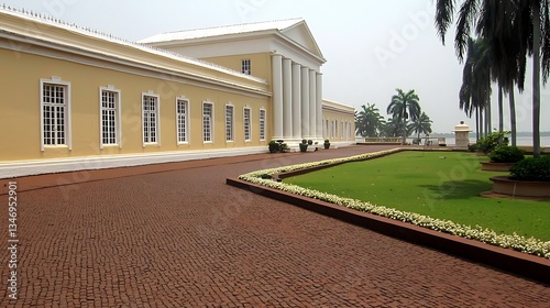 Elegant Colonial Architecture with Lush Green Surroundings