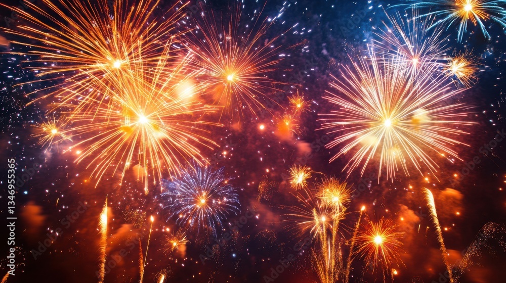 Fototapeta premium Vibrant fireworks explode across a celebratory New Year s background