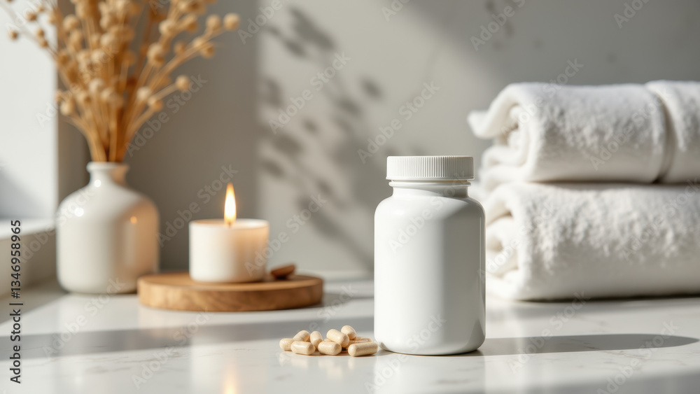 This is a photo featuring a bottle of magnesium glycinate on a bathroom counter. This is a photo featuring a bottle of magnesium glycinate on a bathroom counter.