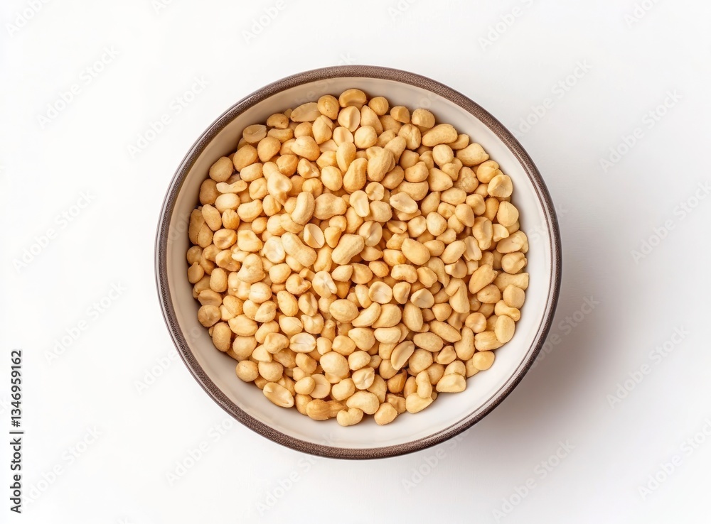 Roasted Peanuts in a Bowl Flat Lay View Against White Background Roasted Peanuts in a Bowl Flat Lay View Against White Background