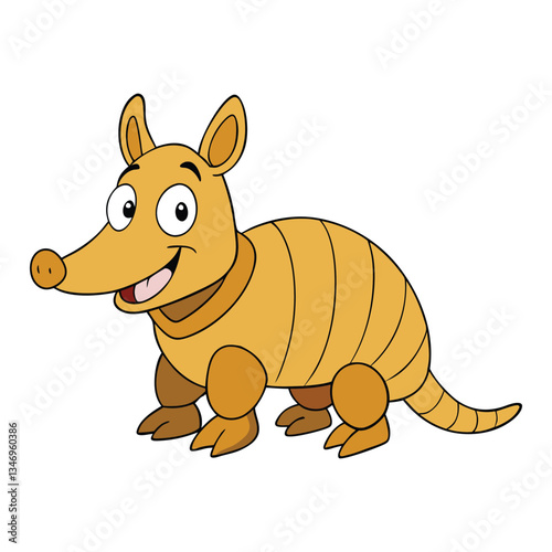 A cheerful armadillo with a bright smile, bouncing along the desert, its colorful shell gleaming under the sun as it moves with a joyful, carefree spirit.