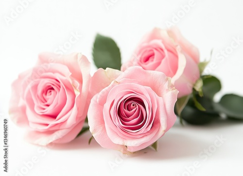 Wallpaper Mural Pink Roses in Bloom Close Up on White Background Torontodigital.ca