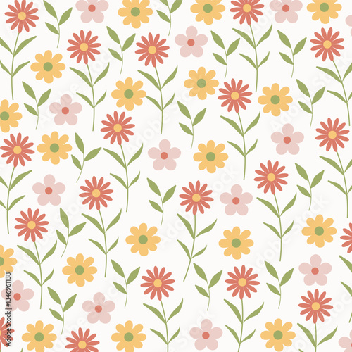 Flower seamless pattern for backgrounds, presentations, wrapping papers, prints, artworks. Vector illustration