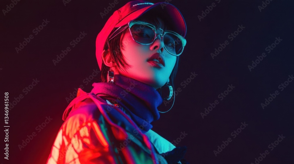 Fototapeta premium Korean pop star in vibrant attire.