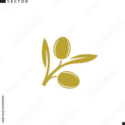 Green olive icon. Natural food logo. Abstract branch with olives vector
