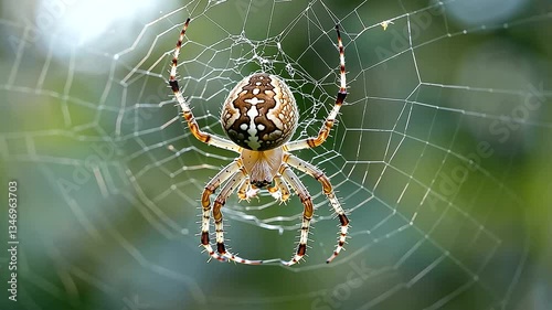 Spider weaving a web in a diverse garden setting
