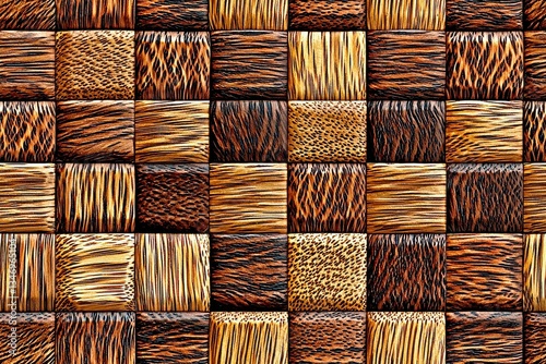 Brown Wooden Square Tiles Texture Background Pattern
