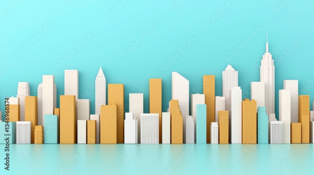 Obraz premium The Manhattan skyline warped and bent in a surreal style, with towering skyscrapers leaning and curving, creating an otherworldly cityscape , Minimalism Clean and clear background color, high