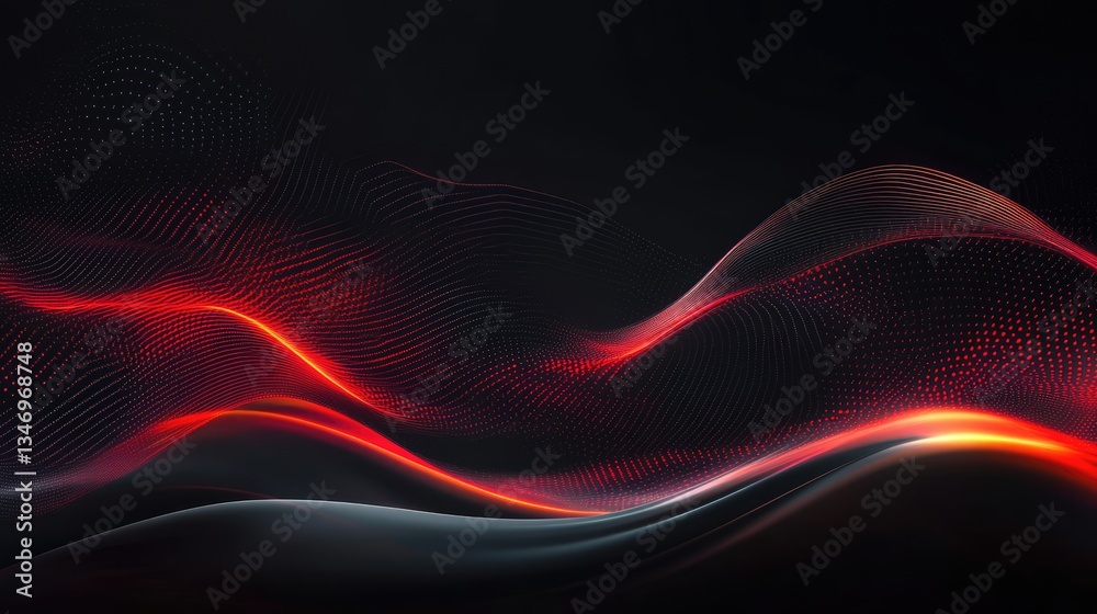 Naklejka premium Abstract waves of red and black flow gracefully, creating a dynamic visual rhythm in a digital landscape