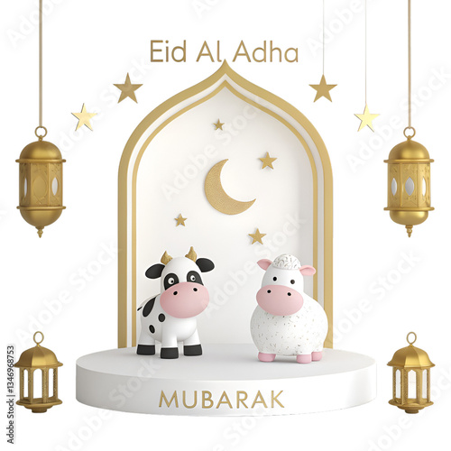 Eid al Adha Cartoon Cow and Sheep Scene