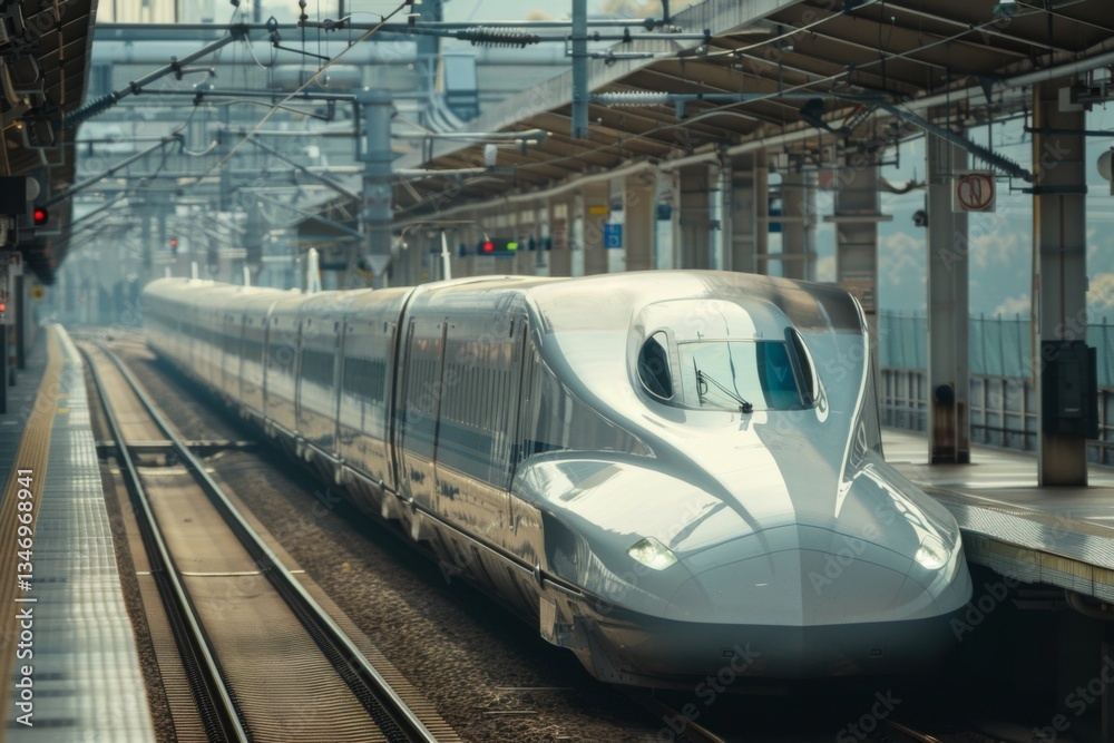Fototapeta premium High speed magnetic train in motion at train station