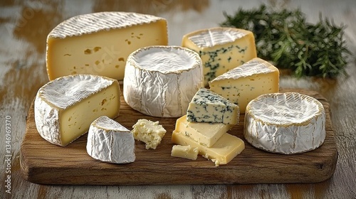 Assortment of Cheeses on Rustic Wooden Board