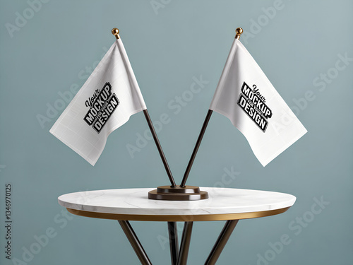 Two flag on table as cross version empty clean mockup design 