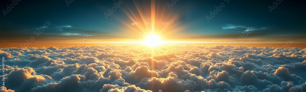 A podium made of soft clouds, floating above the earth with a view of the horizon.