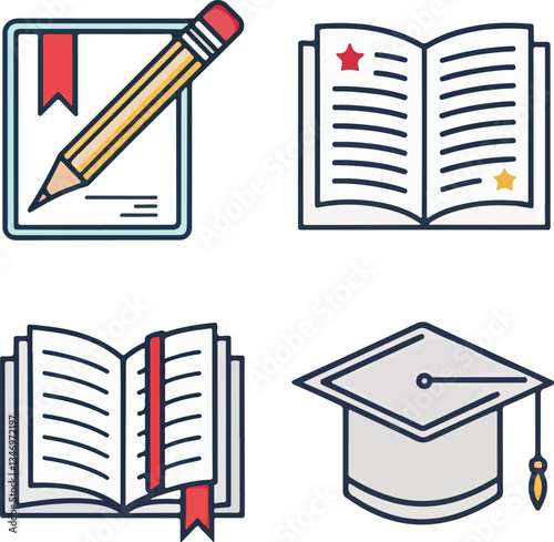 Open Book Line Icons Set – Reading, Study, Knowledge, Library Vector Editable Stroke
