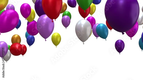 Multi colored helium Balloon,flying from bottom to Top ,4K video Element , White background