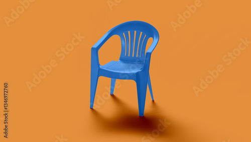 Blue basic plastic chair on orange backdrop