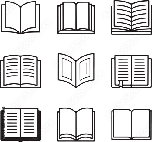Open Book Line Icons Set – Reading, Study, Knowledge, Library Vector Editable Stroke
