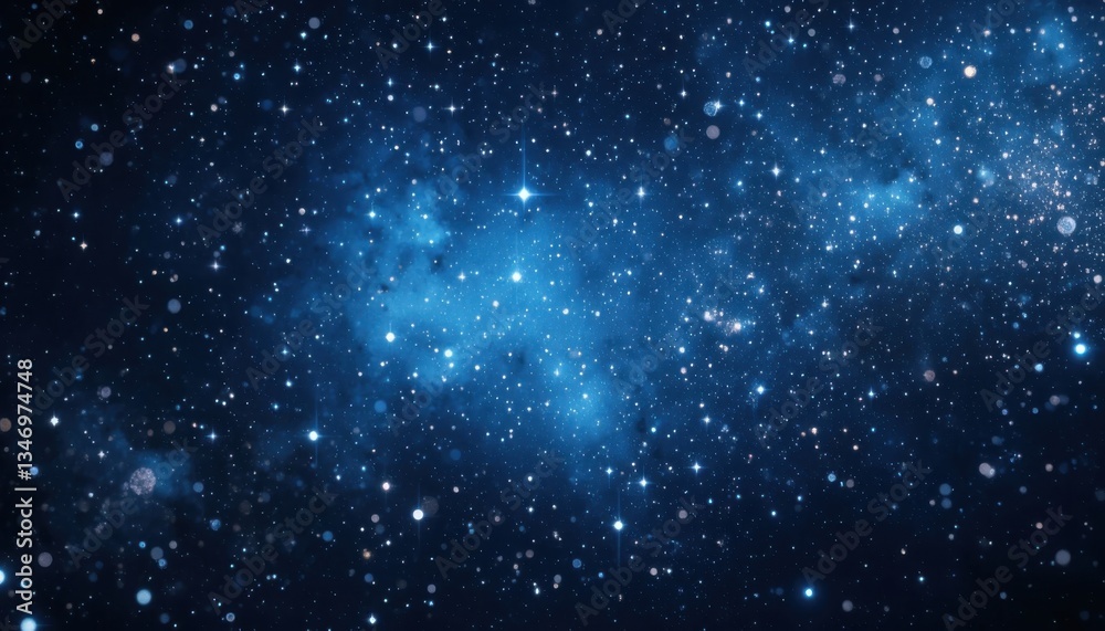 Obraz premium Abstract Cosmic Event: Shimmering Silver Confetti in Deep Blue Starry Sky - Digital Illustration