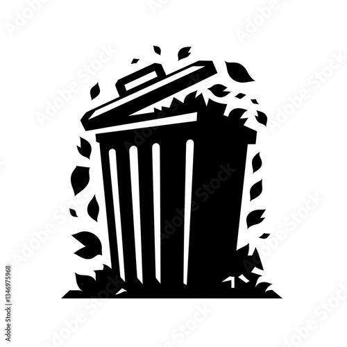Trash bin with leaves silhouette symbolizing eco waste