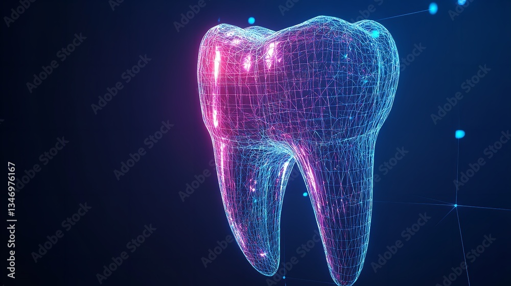 Abstract Neon Tooth Digital Art Wireframe Modern Design Medical Technology Healthcare Innovation Abstract Neon Tooth Digital Art Wireframe Modern Design Medical Technology Healthcare Innovation