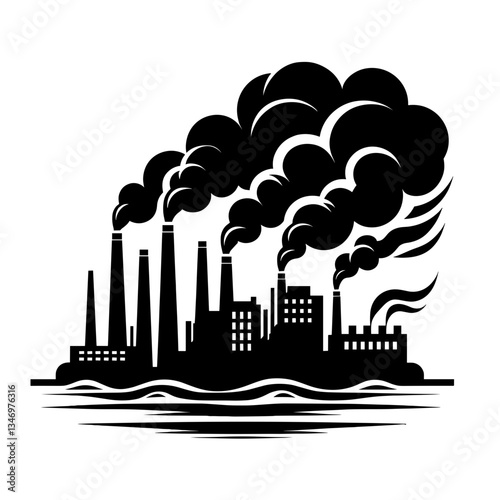 Factory with smoke silhouette as symbol of industrial pollution
