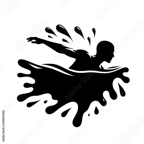 Man swimming in oil silhouette as pollution disaster icon