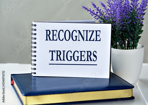 RECOGNIZE TRIGGERS - words in a notebook against the background of a diary and lavender