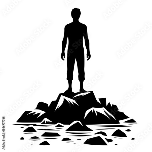 Man standing on rocks silhouette symbolizing sea level change photo