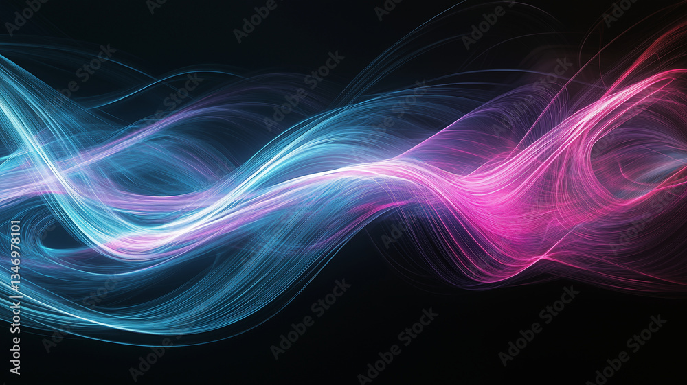 Abstract waves of blue and pink light on black background Abstract waves of blue and pink light on black background