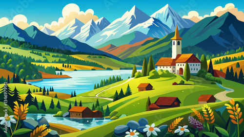 Idyllischer Ausblick auf den Forggensee und den ostallgäuer Alpenrand im Sommer