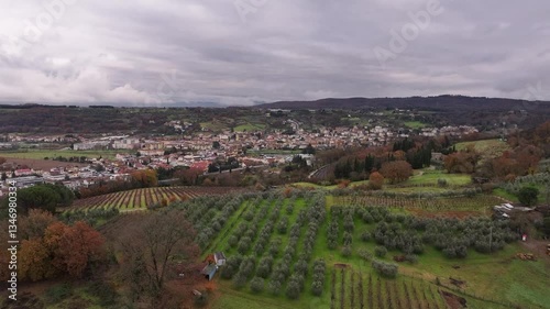 Aerial on the green hill in Italy
