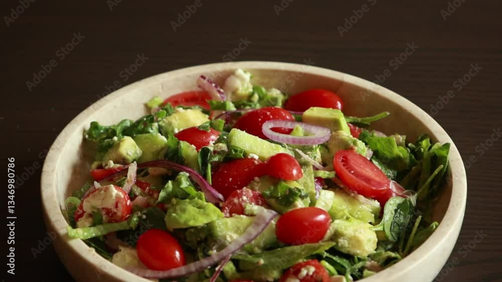 close-up of a fresh and colorful spring salad in a bowl, featuring crisp lettuce, juicy tomatoes, cucumbers, and other vibrant ingredients. a healthy and refreshing dish perfect for any meal close-up of a fresh and colorful spring salad in a bowl, featuring crisp lettuce, juicy tomatoes, cucumbers, and other vibrant ingredients. a healthy and refreshing dish perfect for any meal