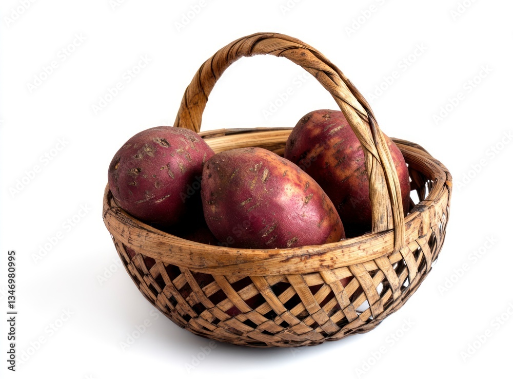 Sweet Potatoes in Basket Isolated on White Background - Fresh Produce Sweet Potatoes in Basket Isolated on White Background - Fresh Produce