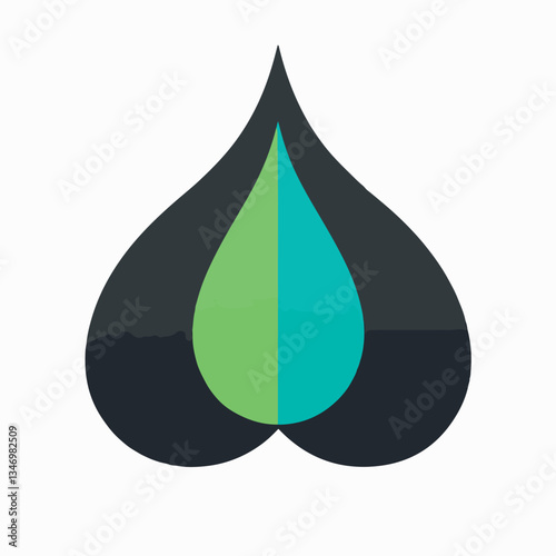 Minimalist black and green leaf-shaped droplet symbol, representing nature, sustainability, and eco-friendliness.