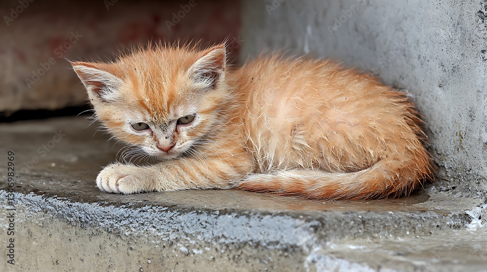 Fototapeta premium Lost Kitten Seeking Shelter.
