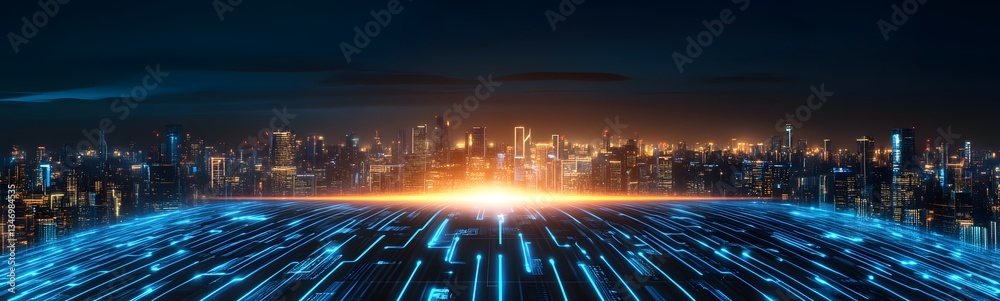 A neon-lit podium pulsing with energy, set in a futuristic digital cityscape.