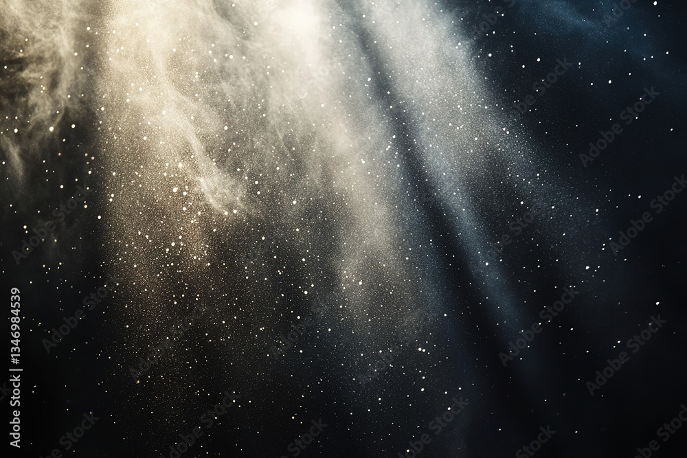 Obraz premium Abstract Gold Dust Particles and Light Rays on Black Background