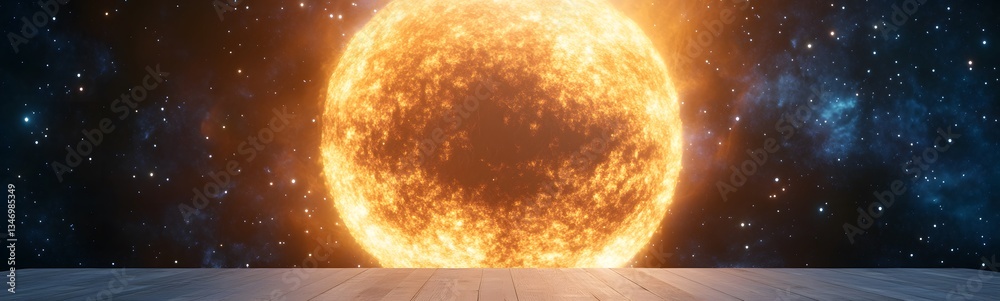 A podium floating in space, with a massive black hole in the background.