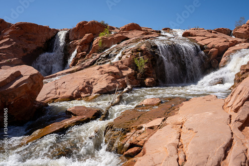 Gunlock Falls, Gunlock State Park, St. George, Utah, USA. Waterfalls, red rocks.	 photo