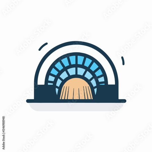 Illustration of a concert hall with a glowing stage entrance, representing music venues and performing arts centers.